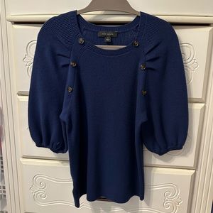 NWOT Ann Taylor XS Navy Blue Sweater Blouse with Puff Sleeves